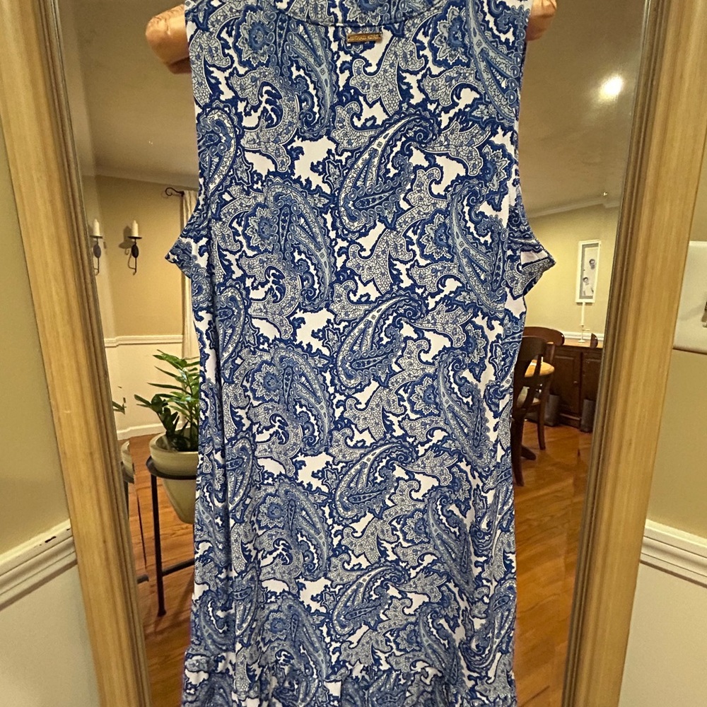 Michael Kors Blue and White Paisley Tie-Front Dress - Picture 3 of 4